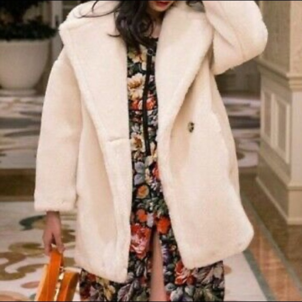 Topshop premium teddy coat cream